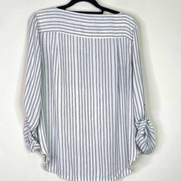 LOFT Roll Tab Sleeve Flowy Striped Blouse Women's Size Medium Petite - Picture 5 of 6